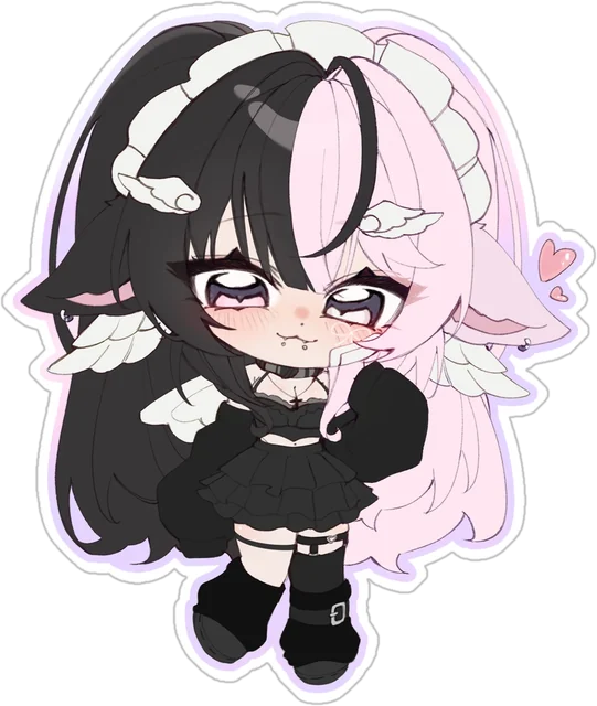 Chibi of a black and pink haired maid