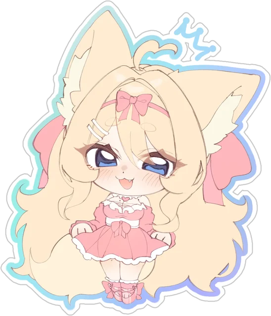 Chibi of a blonde fox girl in a pink dress